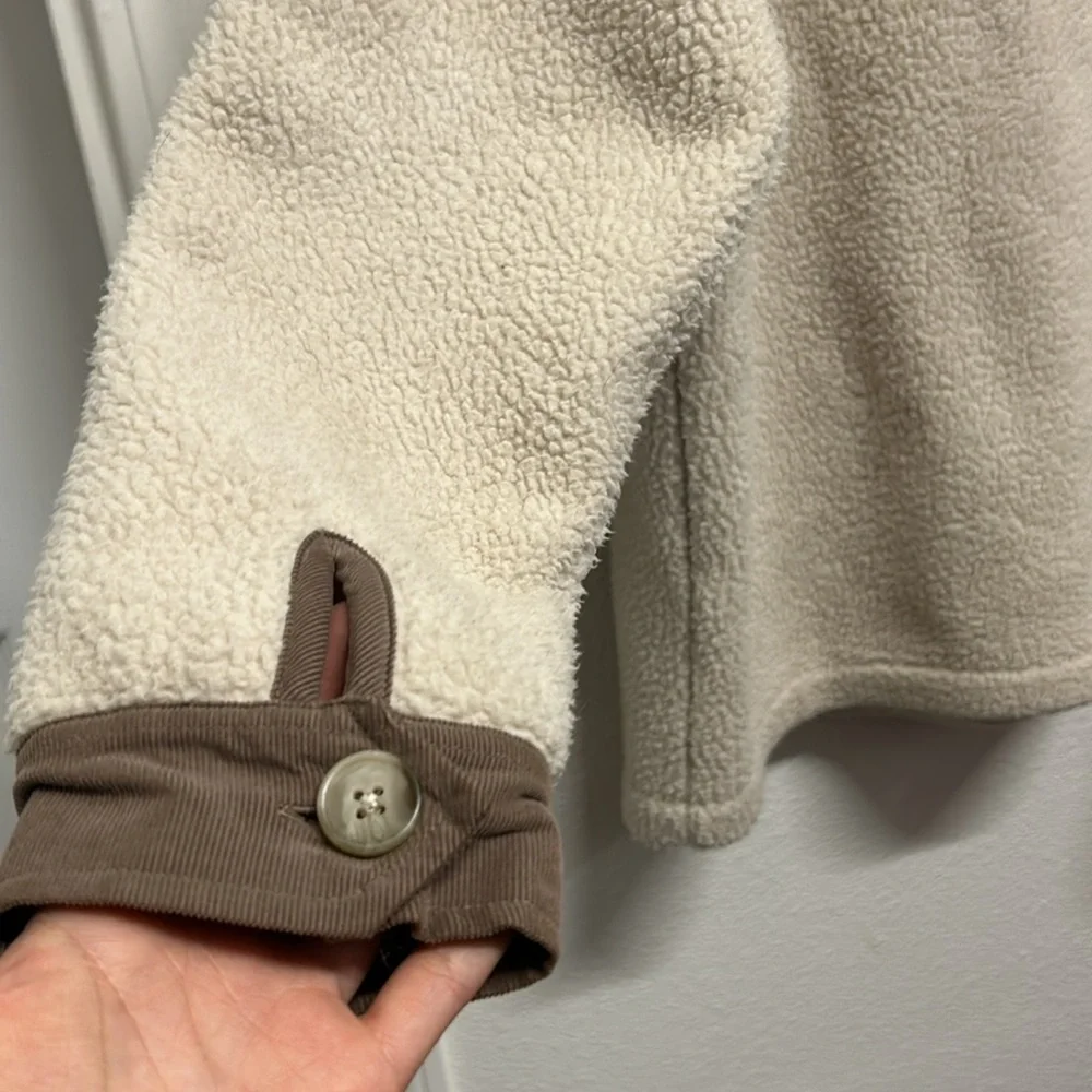 Madewell Corduroy-Trimmed (Re)sourced Sherpa Terry Chore Coat Large Brown Beige - Picture 11 of 16